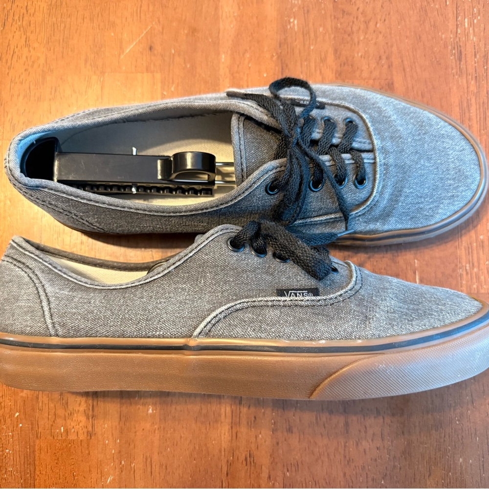 Vans Authentic Black Washed Gray Denim Canvas Gum Sole Sneaker M 10 W 11.5